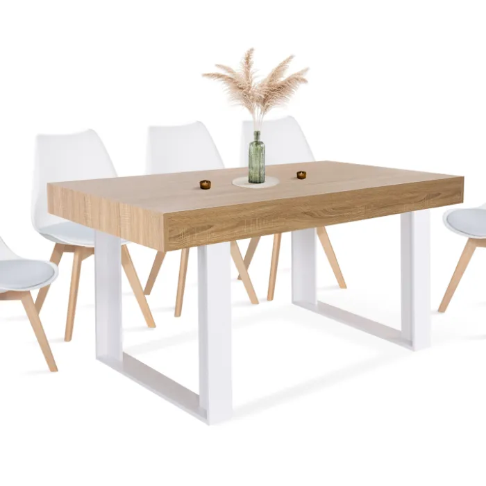 Table à manger bois 6 personnes pieds blancs