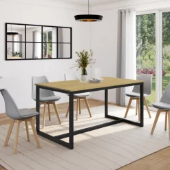 Table à manger bois et métal noir 150 cm