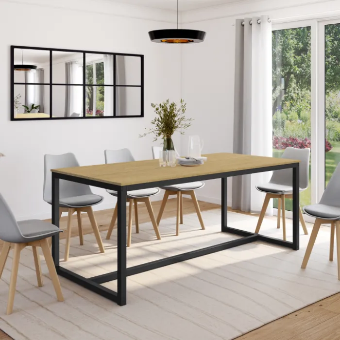Table à manger bois et métal noir 180 cm
