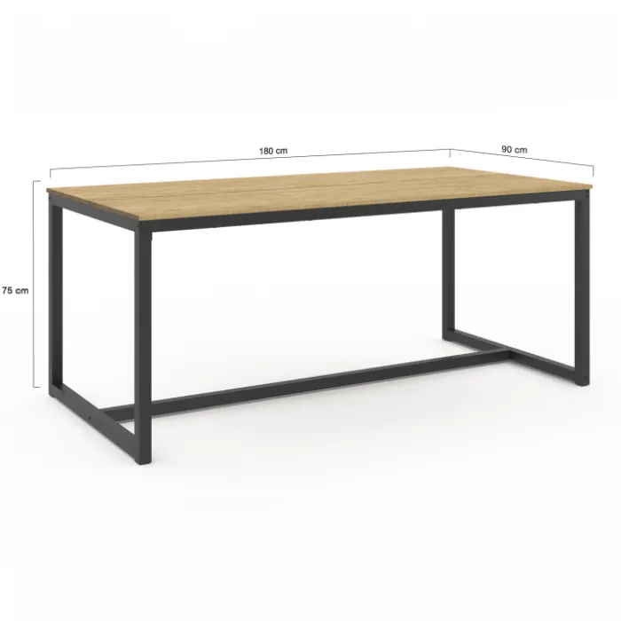 Table à manger bois et métal noir 180 cm
