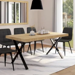 Table à manger bois et métal noir 160 cm