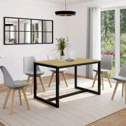 Table à manger bois et métal noir 120 cm