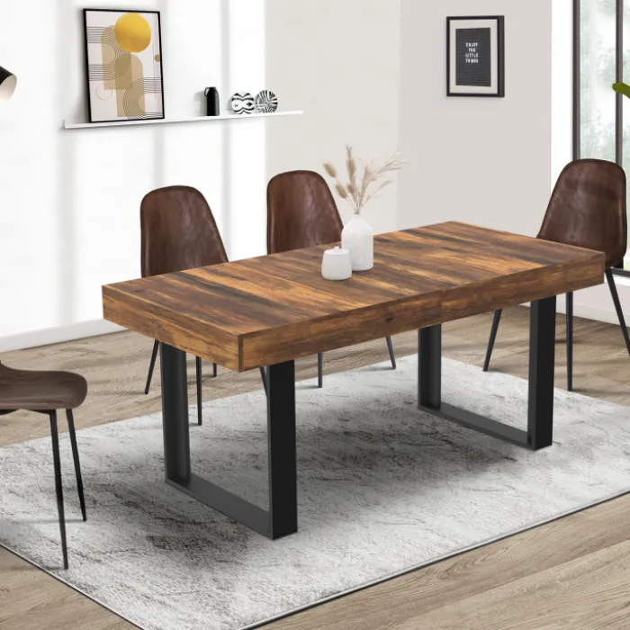 Table à manger bois foncé extensible 4-8 personnes 160-200 cm