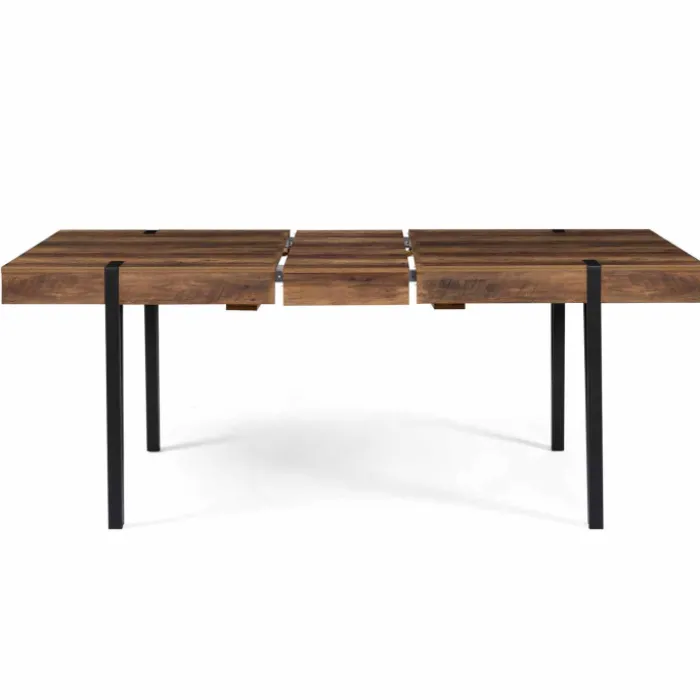 Table à manger bois foncé extensible 6-10 personnes avec pied épingle