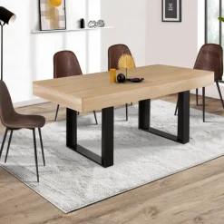Table à manger bois imitation hêtre 6 personnes