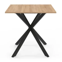 Table à manger carrée 80 cm 4 personnes en bois et pied araignée en métal noir