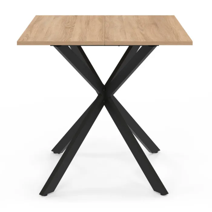 Table à manger carrée 80 cm 4 personnes en bois et pied araignée en métal noir