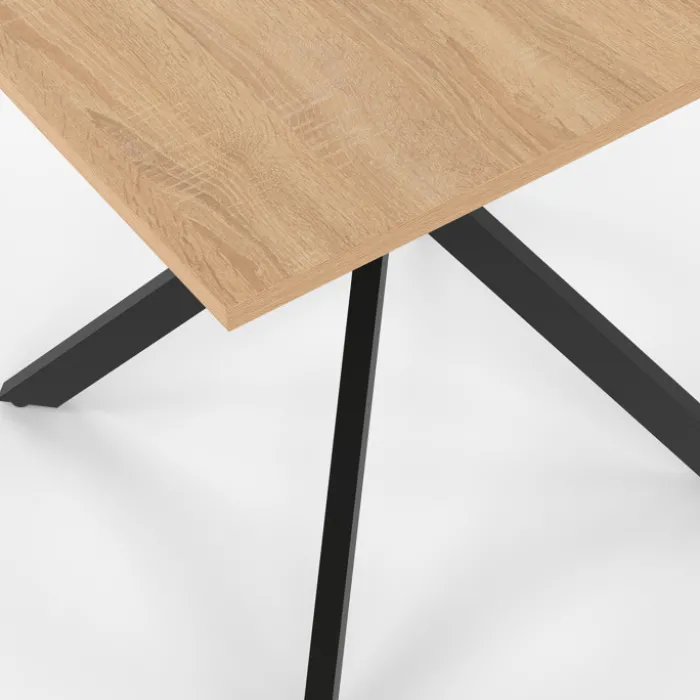 Table à manger carrée 80 cm 4 personnes en bois et pied araignée en métal noir