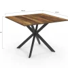 Table à manger carrée 110 cm 8 personnes plateau en bois foncé avec pied araignée en métal noir