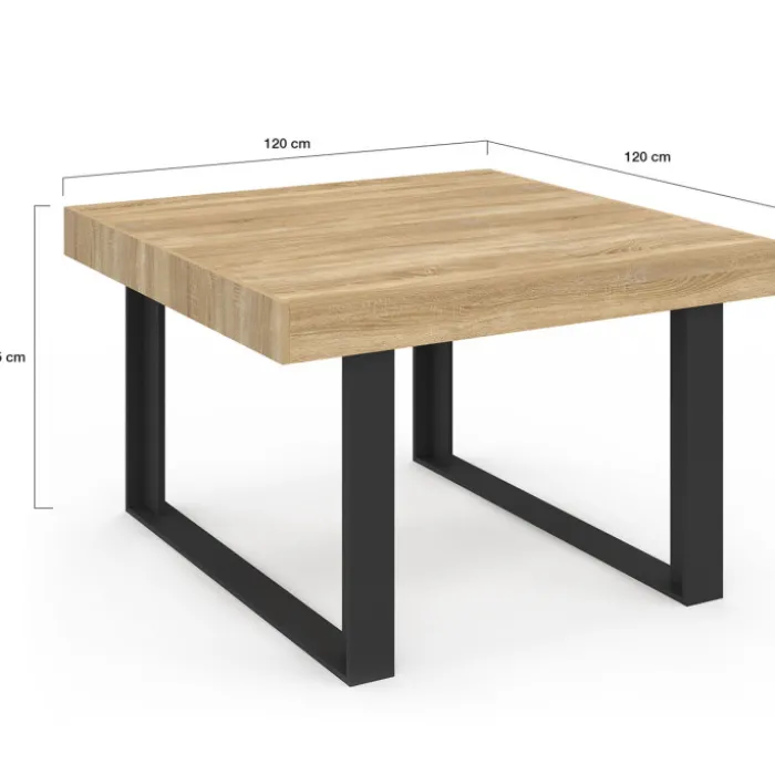 Table à manger carrée 6 personnes bois et noir