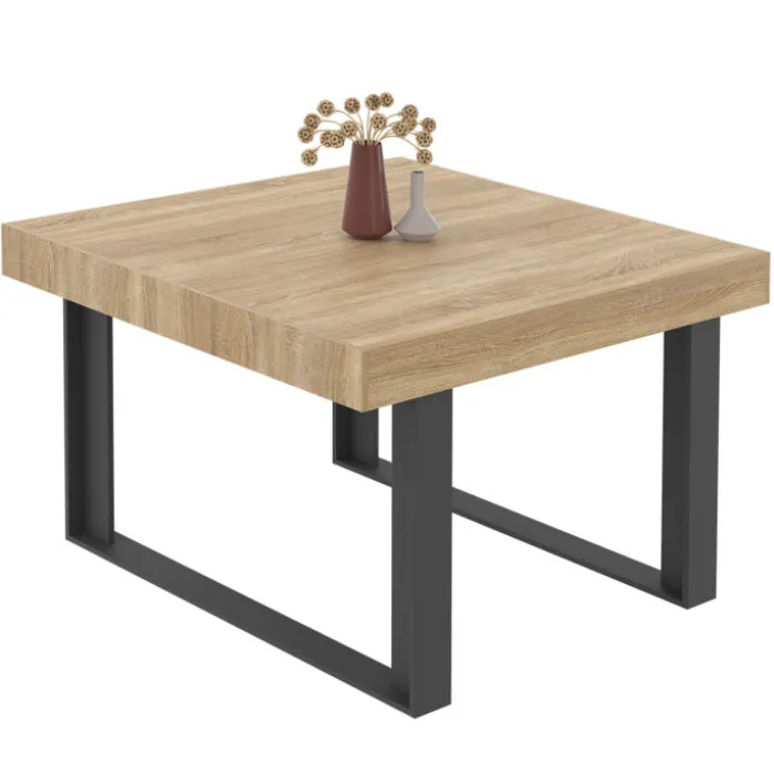 Table à manger carrée 6 personnes bois et noir