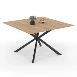 Table à manger carrée bois et noir pour 8 personnes