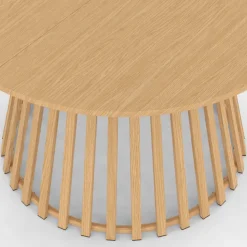 Table à manger de jardin ronde 120 cm 6 personnes avec pied lattes en métal effet bois