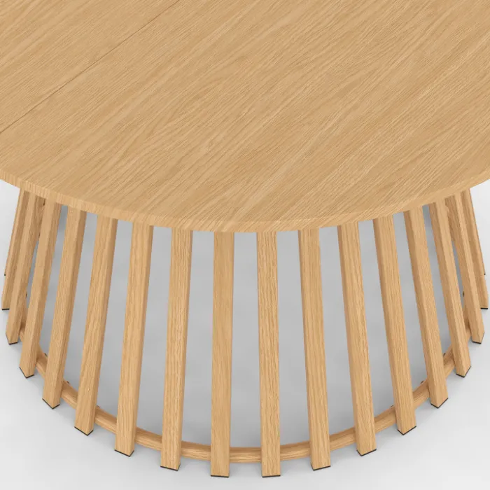 Table à manger de jardin ronde 120 cm 6 personnes avec pied lattes en métal effet bois