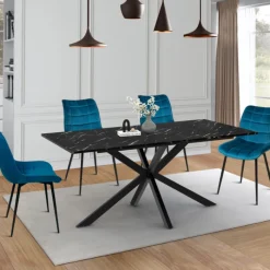 Table à manger effet marbre noir