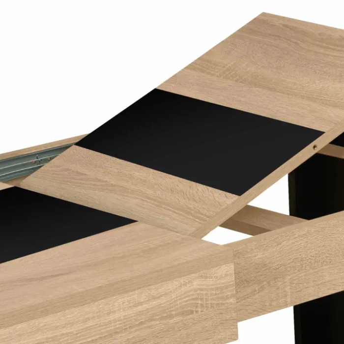 Table à manger extensible 4-8 personnes bois et bande centrale noire