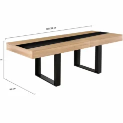 Table à manger extensible 4-8 personnes bois et bande centrale noire