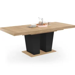 Table à manger extensible avec pied central bois et noir
