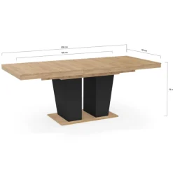 Table à manger extensible avec pied central bois et noir