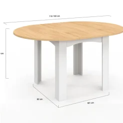 Table à manger extensible ronde en bois 110-150 cm 4-8 personnes plateau façon hêtre