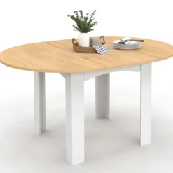 Table à manger extensible ronde en bois 110-150 cm 4-8 personnes plateau façon hêtre