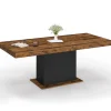 Table à manger extensible bois effet vieilli et noir 6-10 personnes 160-200 cm