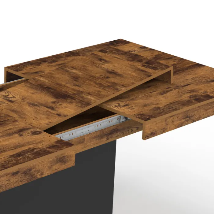 Table à manger extensible bois effet vieilli et noir 6-10 personnes 160-200 cm