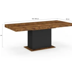 Table à manger extensible bois effet vieilli et noir 6-10 personnes 160-200 cm