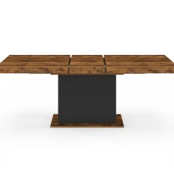 Table à manger extensible bois effet vieilli et noir 6-10 personnes 160-200 cm