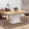 Table à manger extensible rectangulaire bois façon hêtre et blanc
