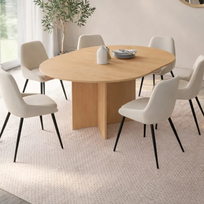 Table à manger extensible ovale 4-8 personnes bois façon hêtre 110-150 cm