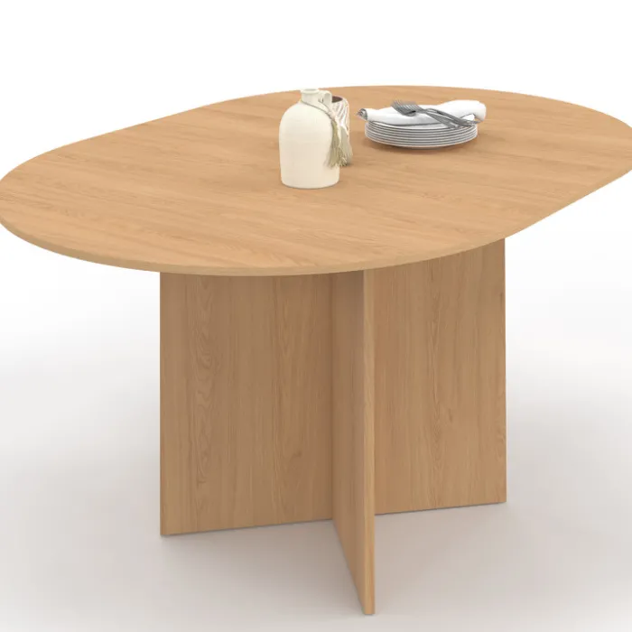 Table à manger extensible ovale 4-8 personnes bois façon hêtre 110-150 cm