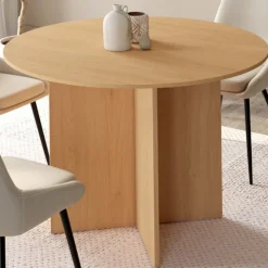 Table à manger extensible ovale 4-8 personnes bois façon hêtre 110-150 cm