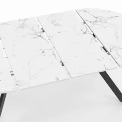 Table à manger extensible ronde 4-10 personnes pied araignée noir plateau effet marbre blanc 110-200 cm