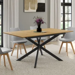 Table à manger extensible bois et noir 6-10 personnes 160-200 cm