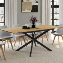 Table à manger extensible bois et noir 6-10 personnes 160-200 cm