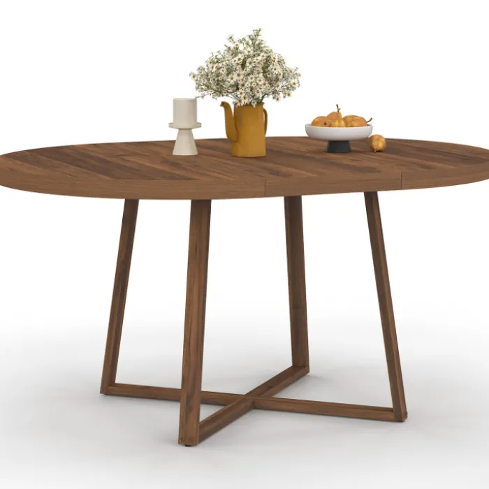 Table à manger extensible ronde 4-8 personnes noyer 110-150 cm