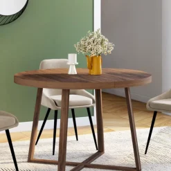 Table à manger extensible ronde 4-8 personnes noyer 110-150 cm