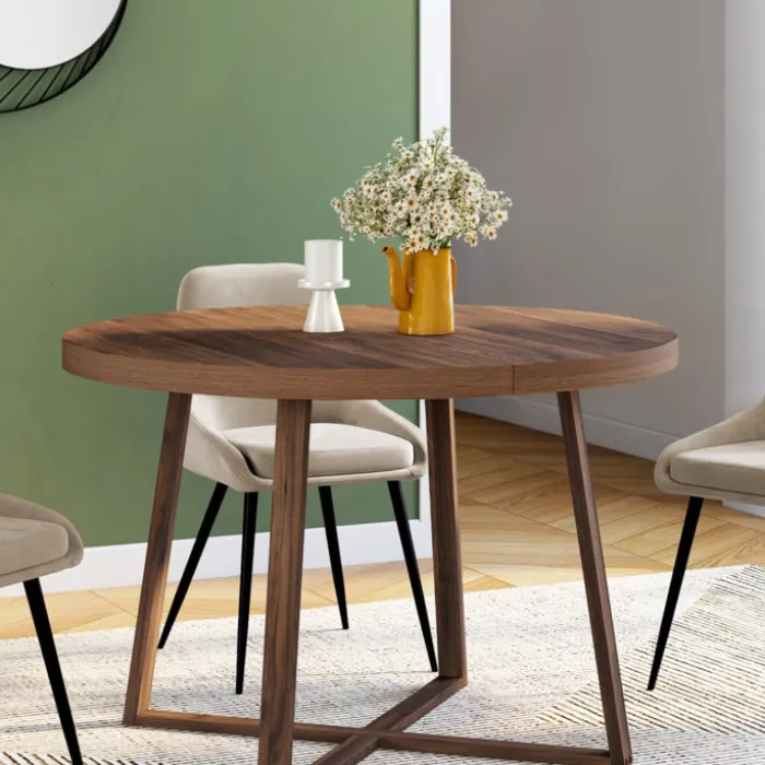 Table à manger extensible ronde 4-8 personnes noyer 110-150 cm