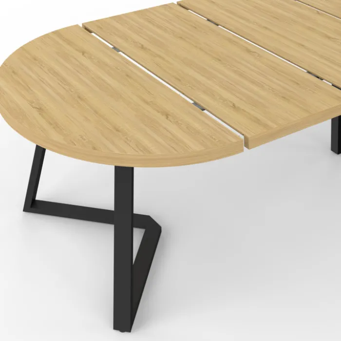 Table à manger extensible ronde SELMA 4-10 personnes bois effet hêtre 110-300 cm