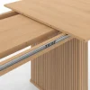 Table à manger extensible rectangle 6-12 personnes pieds lattes tasseau bois coloris chêne 160-240 cm