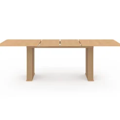 Table à manger extensible rectangle 6-12 personnes pieds lattes tasseau bois coloris chêne 160-240 cm