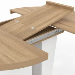 Table à manger extensible ronde 4-8 personnes bois et blanc 110-150 cm