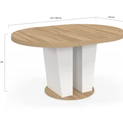 Table à manger extensible ronde 4-8 personnes bois et blanc 110-150 cm