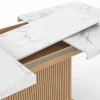 Table à manger extensible rectangle 6-10 personnes plateau effet marbre lattes tasseau bois avec rangement 160-200 cm