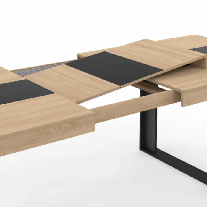 Table à manger extensible bois et bande centrale noire
