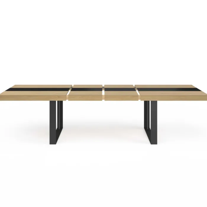Table à manger extensible bois et bande centrale noire