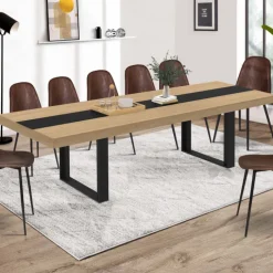 Table à manger extensible bois et bande centrale noire