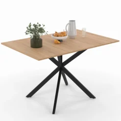 Table à manger extensible carrée 80-120 cm 4-6 personnes pied araignée bois et noir