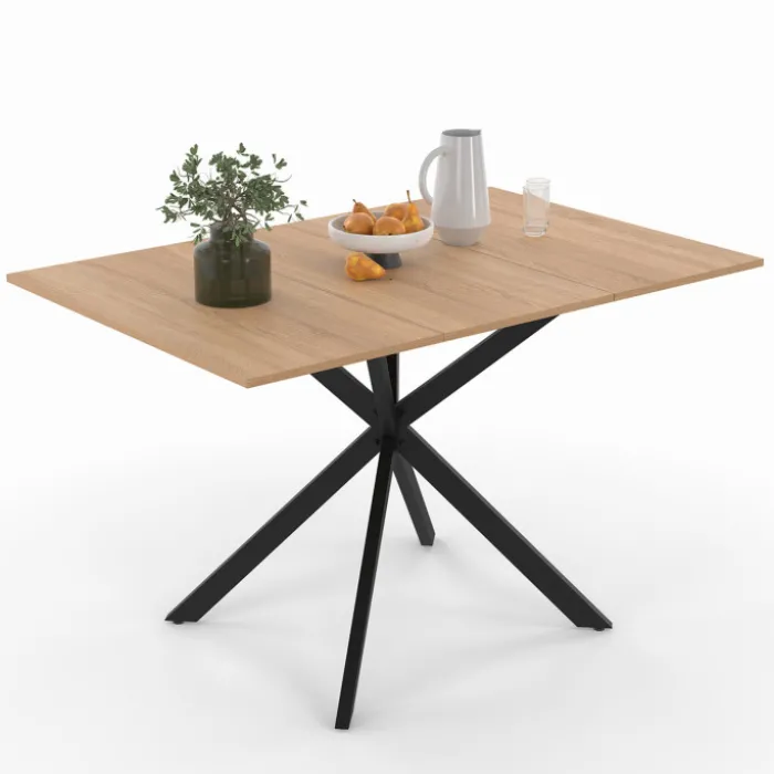 Table à manger extensible carrée 80-120 cm 4-6 personnes pied araignée bois et noir